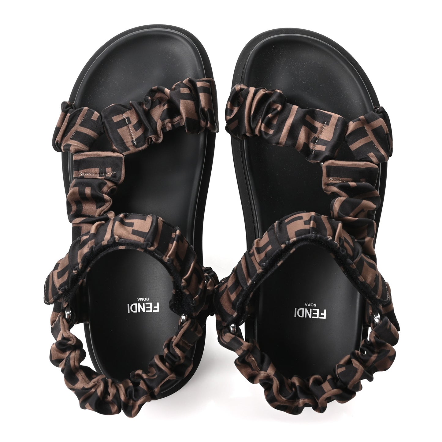 Satin FF Ruched Sandals 37 Tobacco Black