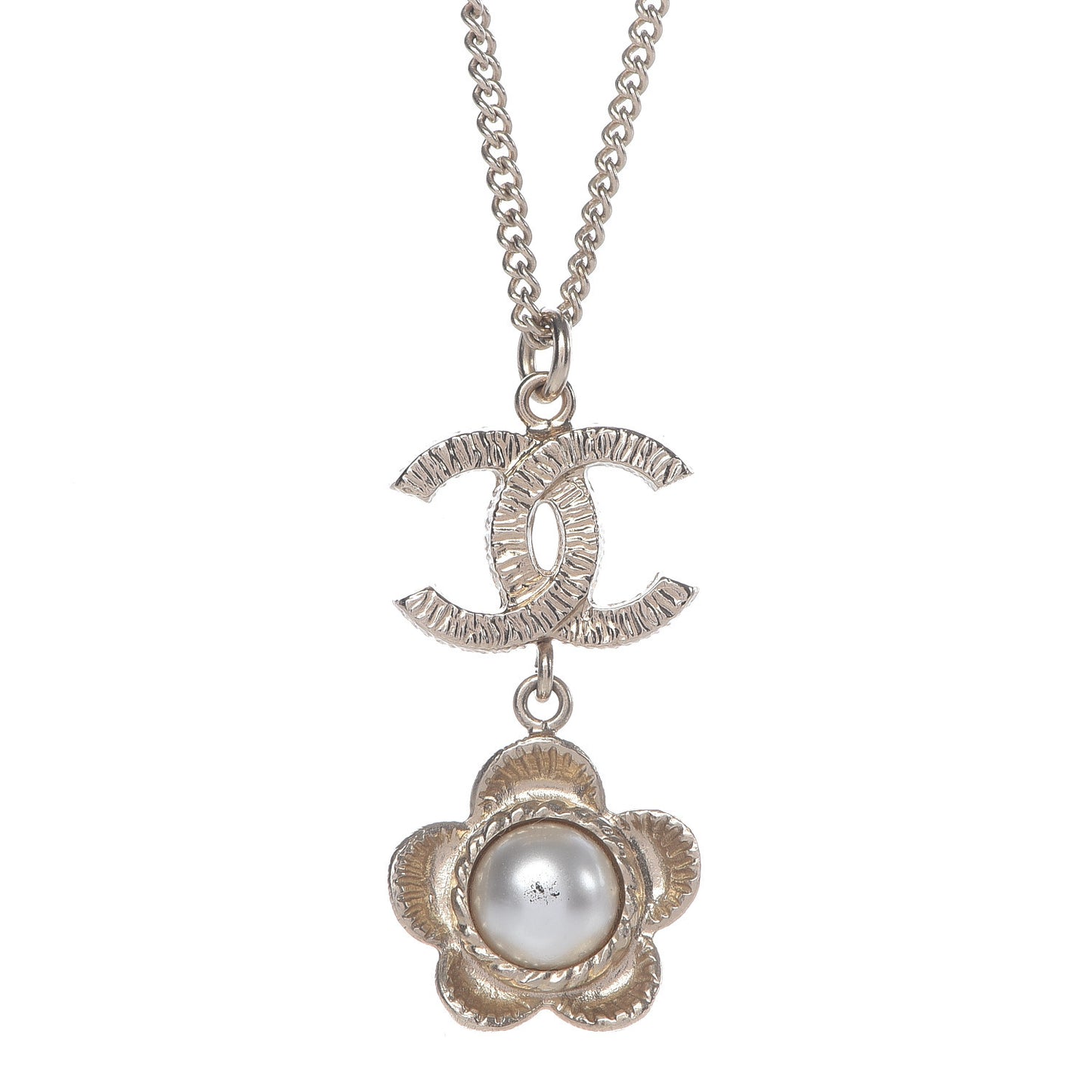 Pearl CC Camellia Pendant Necklace Gold
