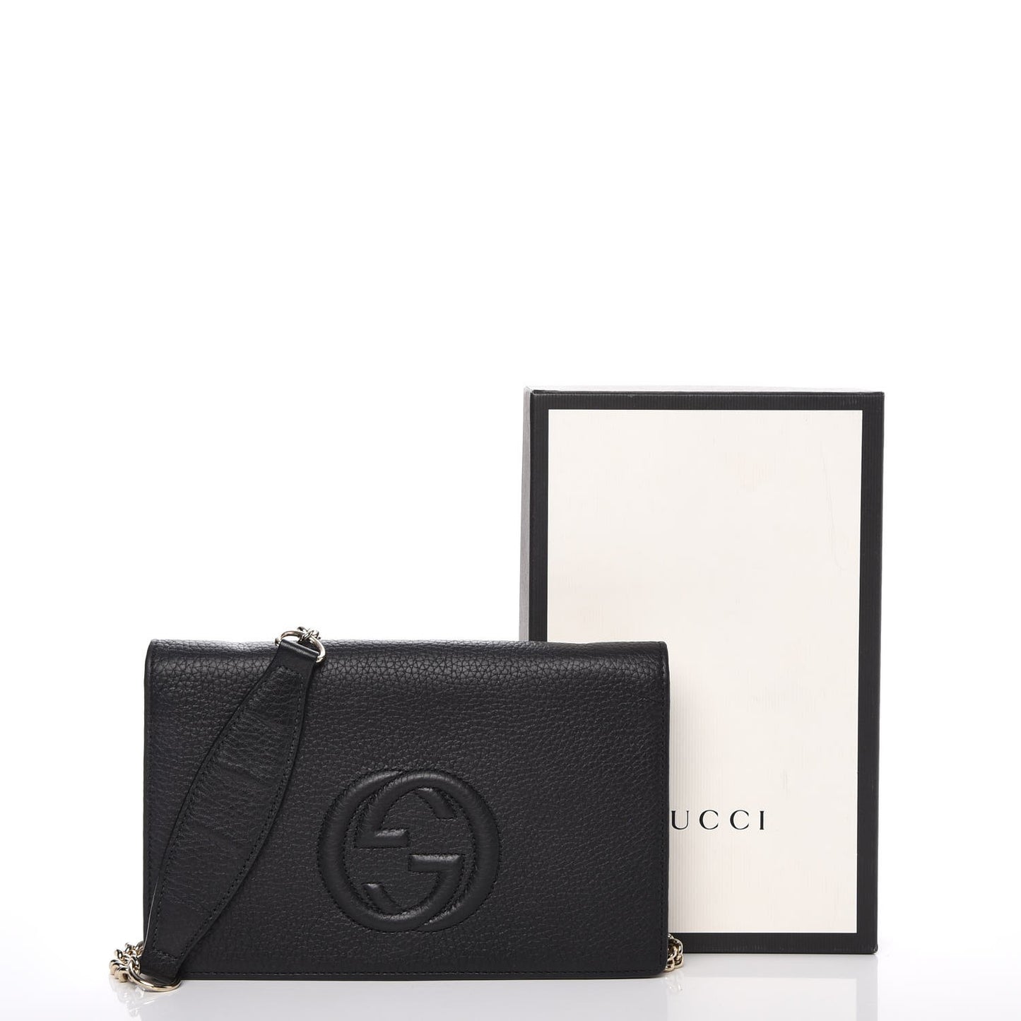 Pebbled Calfskin Soho Wallet on Chain Black