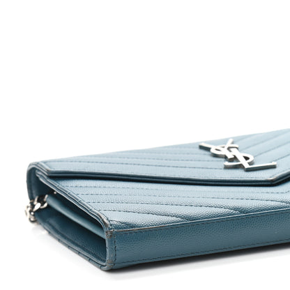 Saint Laurent Grain De Poudre Matelasse Chevron Medium Monogram Chain Wallet Peacock Green 11 of 15