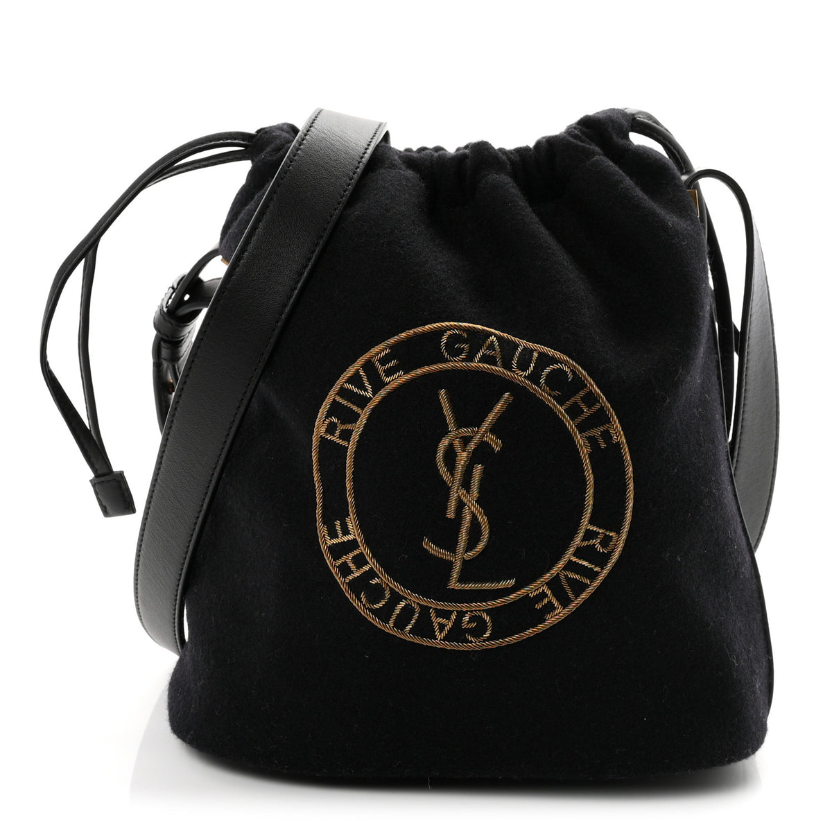 Saint Laurent Wool Calfskin Rive Gauche Bucket Bag Black Gold 1 of 11