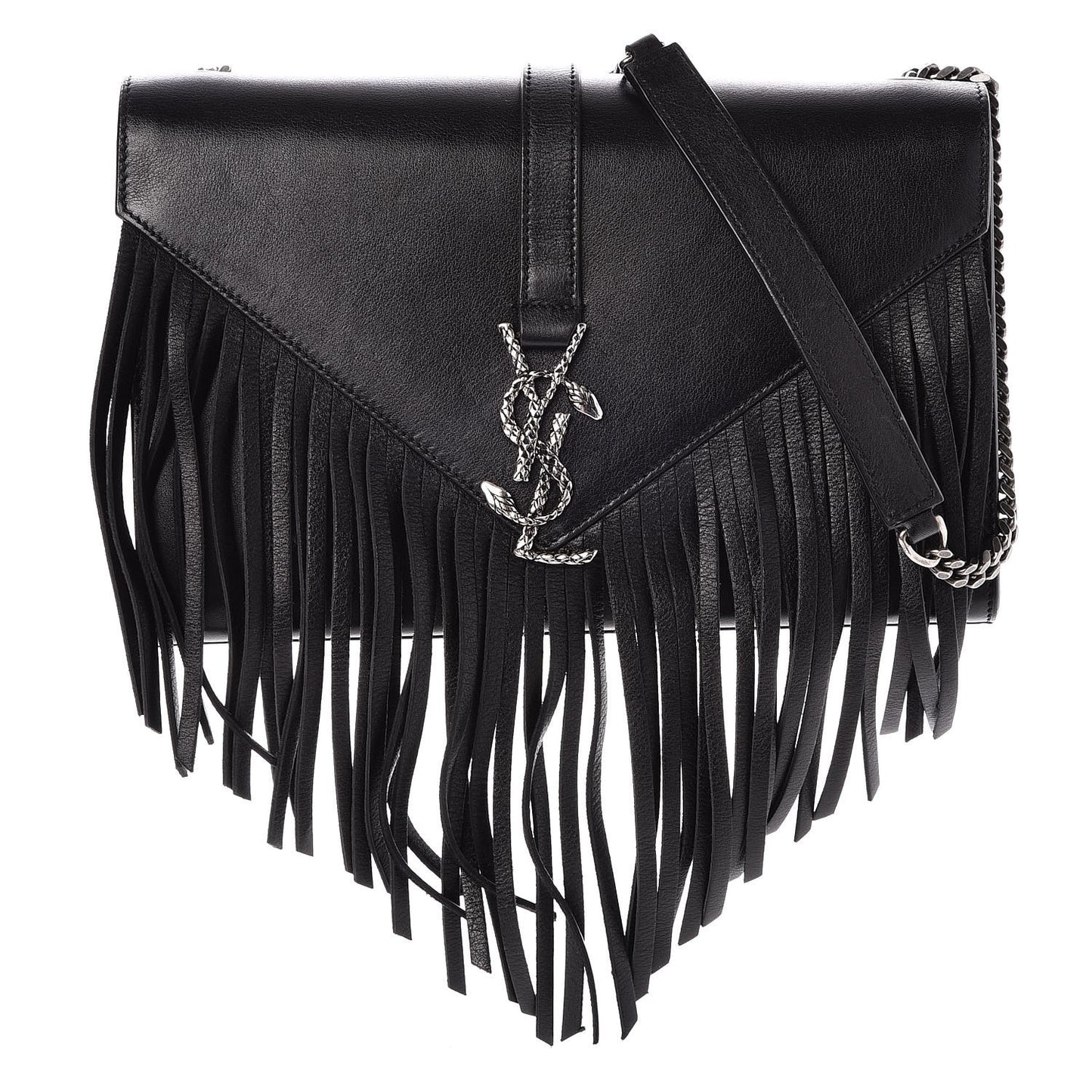 Calfskin Fringe Medium Snake Monogram Satchel Black