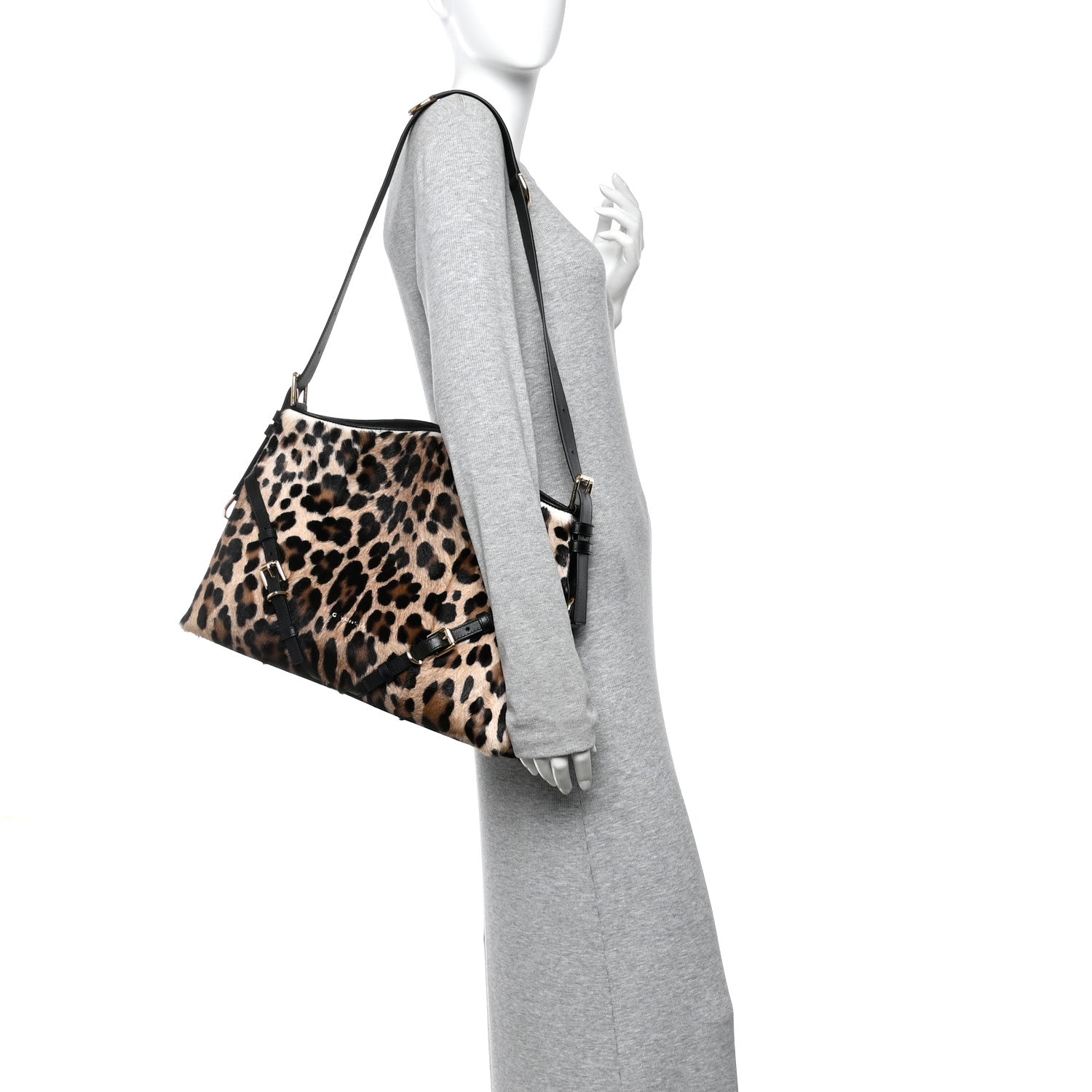 Givenchy Goat Hair Medium Leopard Voyou Bag Black Beige 2 of 10