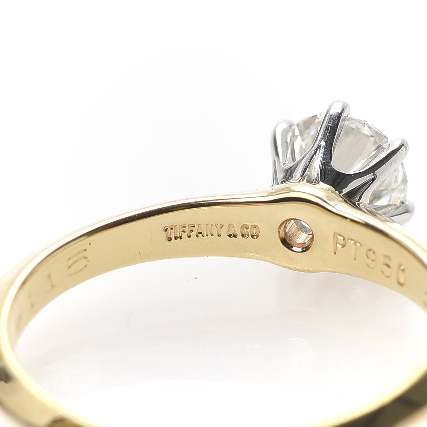 Tiffany 18K Yellow Gold Platinum Diamond .45ct Solitaire Engagement Ring 48 4.5 4 of 5