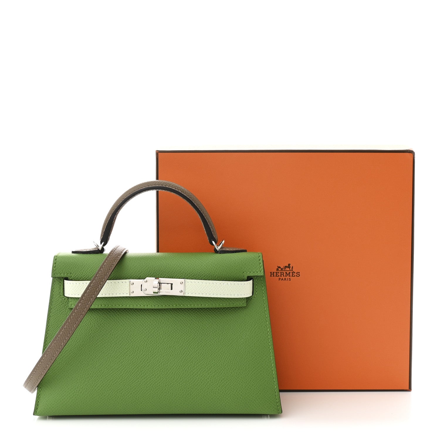 Hermes Epsom Tri-Color Mini Kelly Sellier 20 Vert Yucca Vert Fizz