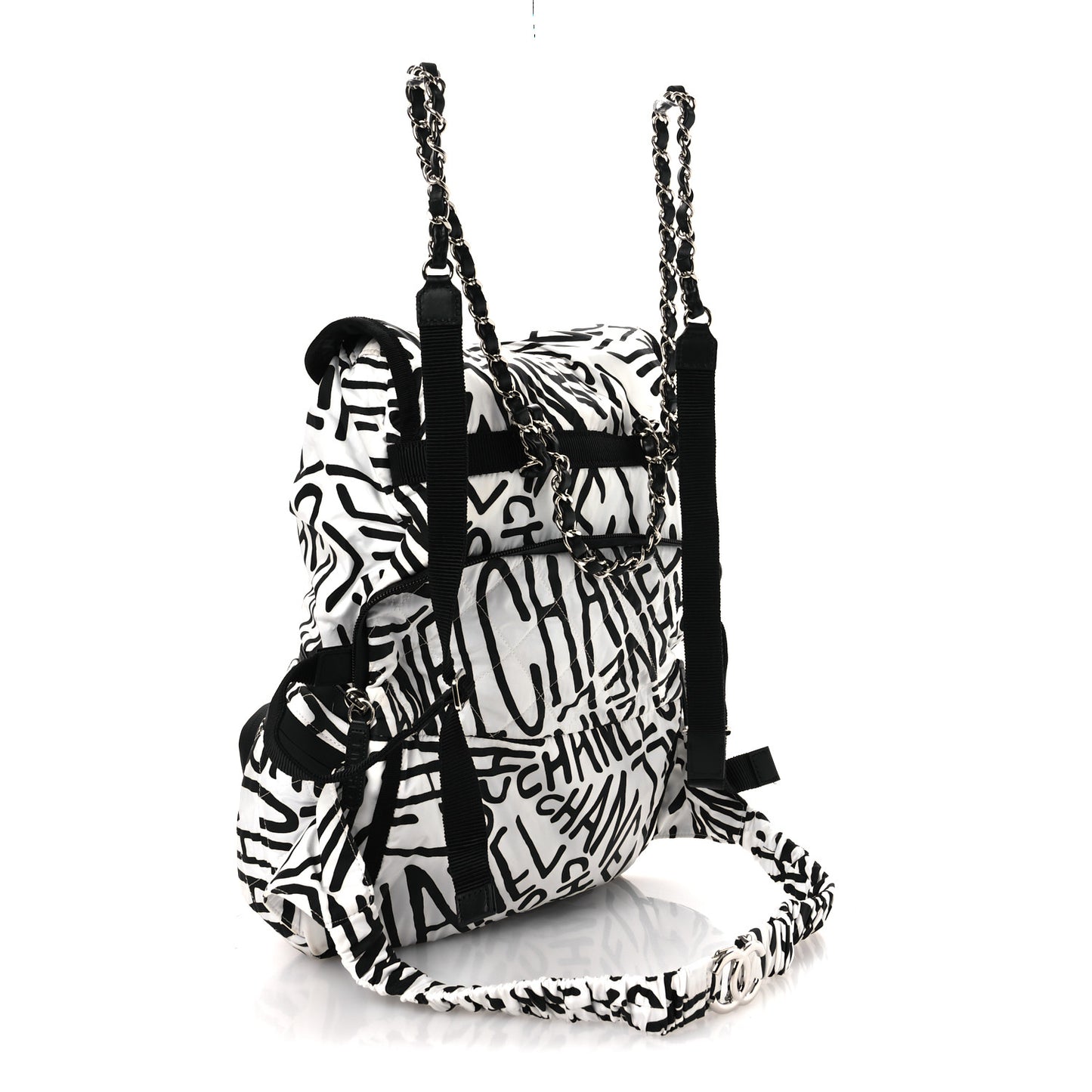 Nylon Printed Quilted Coco Neige Convertible Backpack Black White