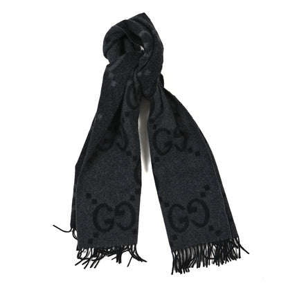 Gucci Cashmere Monogram Jumbo GG Canvy Fringe Scarf Flanner Black 1 of 4