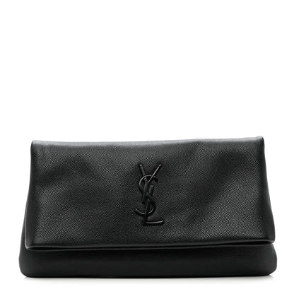 Saint Laurent Grain De Poudre West Hollywood Monogram Fold Over Clutch Black 1 of 5