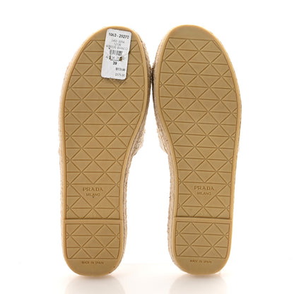 Prada Raffia Triangle Logo Crochet 20mm Espadrille Sandals 39 White Black 6 of 8