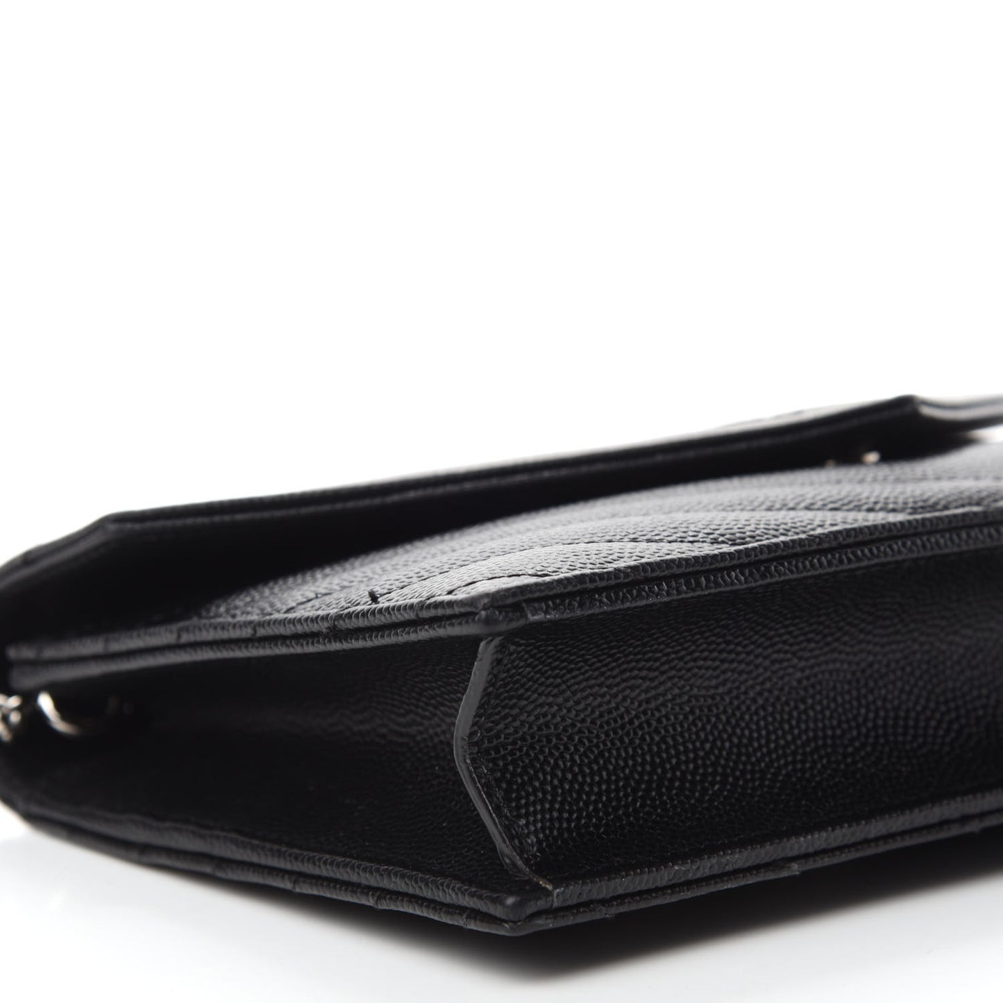 Grain De Poudre Matelasse Chevron Monogram Envelope Chain Wallet Black