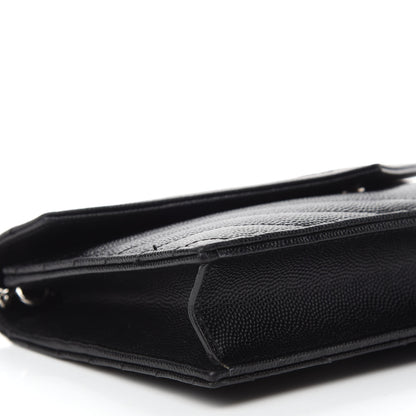 Saint Laurent Grain De Poudre Matelasse Chevron Monogram Envelope Chain Wallet Black 6 of 12