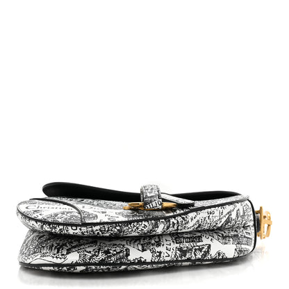Christian Dior Calfskin Plan De Paris Printed Saddle Bag With Strap White Black 3 of 9