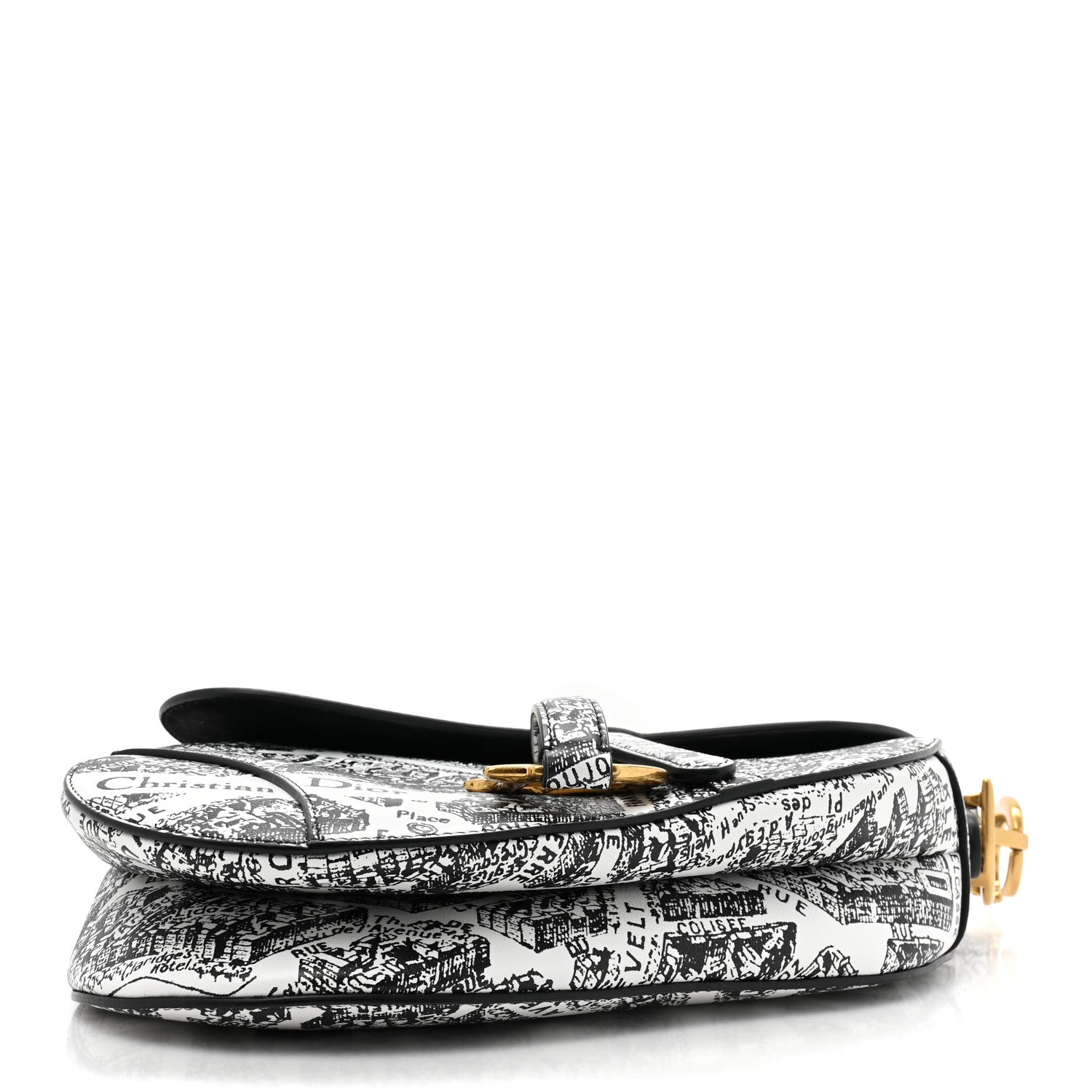 Christian Dior Calfskin Plan De Paris Printed Saddle Bag With Strap White Black 3 of 9
