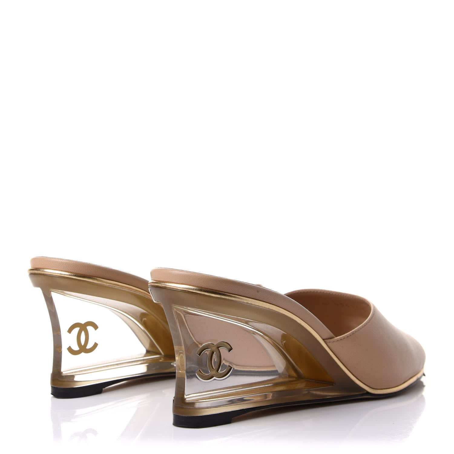 Chanel Lambskin Lucite CC Wedge Mules 37.5 Beige 4 of 17