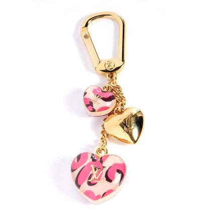 Louis Vuitton Leopard Heart Bag Charm Key Holder Blanc Corail 1 of 5