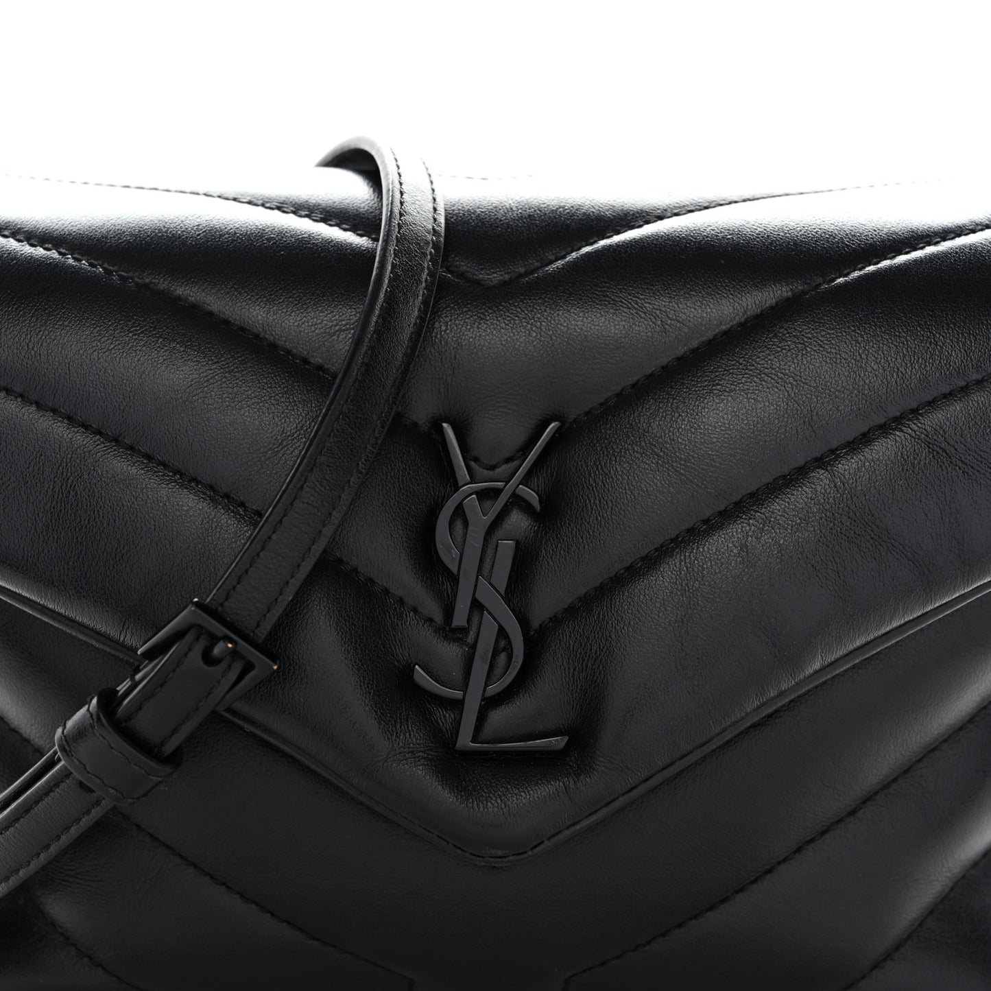Calfskin Y Quilted Monogram Monochrome Toy Loulou Crossbody Bag Black
