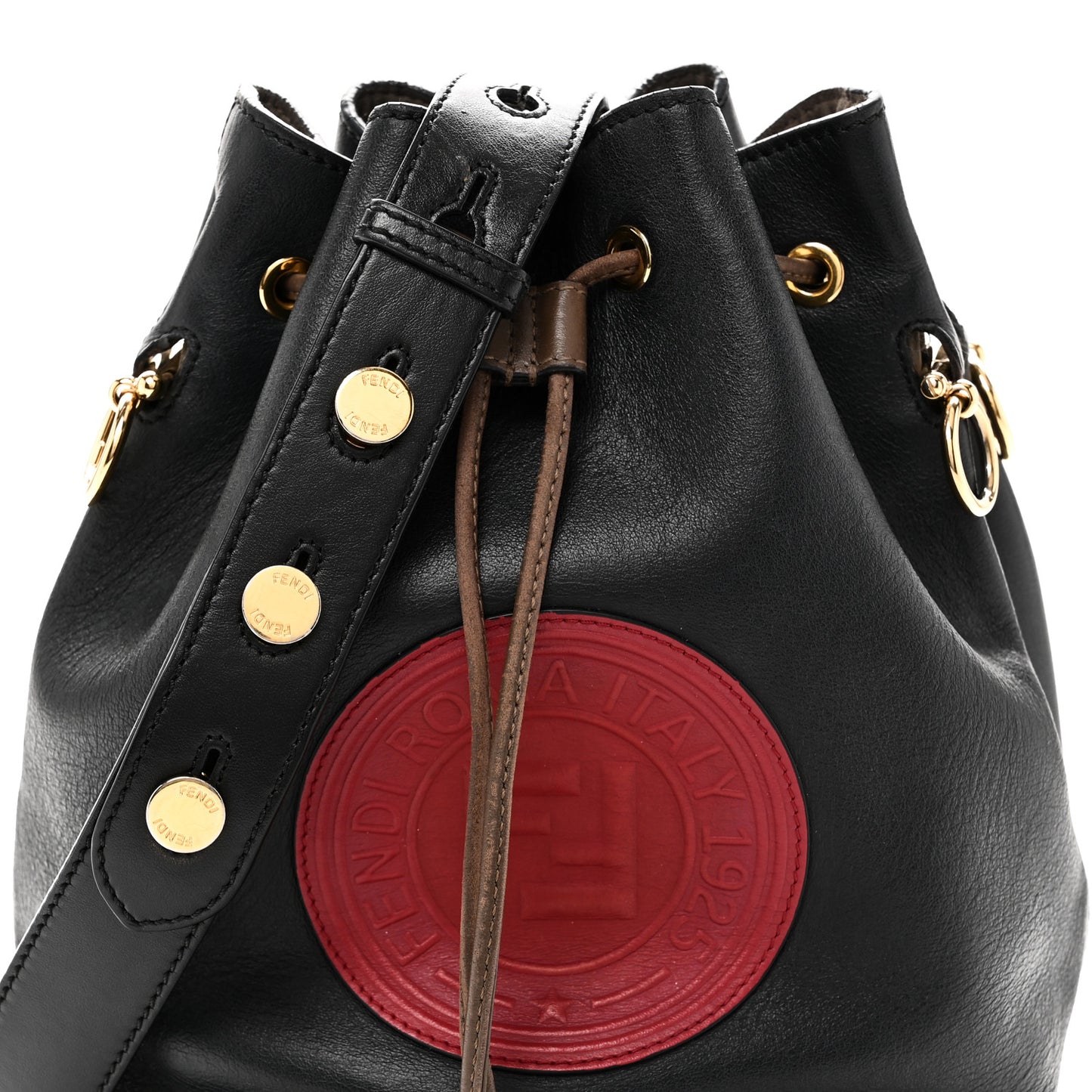 Vitello Century Matte F is Fendi Stamp Patch Bi-Color Grande Mon Tresor Bucket Bag Black Maya Fragola