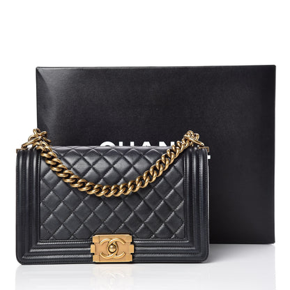 Chanel Lambskin Quilted Medium Boy Flap Dark Navy Blue 15 of 15