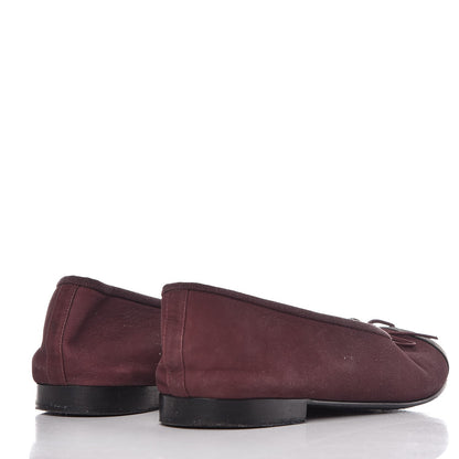 Chanel Nubuck Cap Toe CC Ballerina Flats 41 Burgundy Black 4 of 13