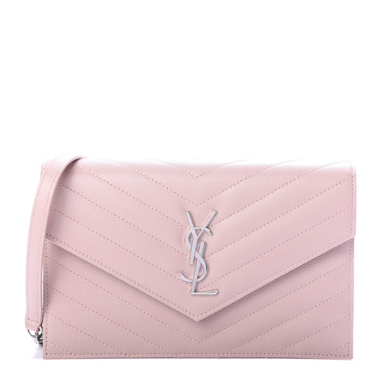 Grain De Poudre Matelasse Chevron Monogram Envelope Chain Wallet Pale Pink