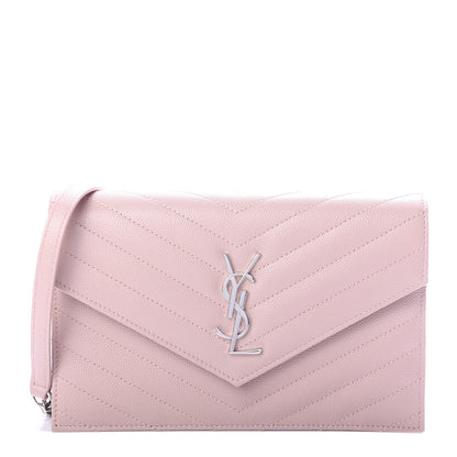Saint Laurent Grain De Poudre Matelasse Chevron Monogram Envelope Chain Wallet Pale Pink 1 of 9