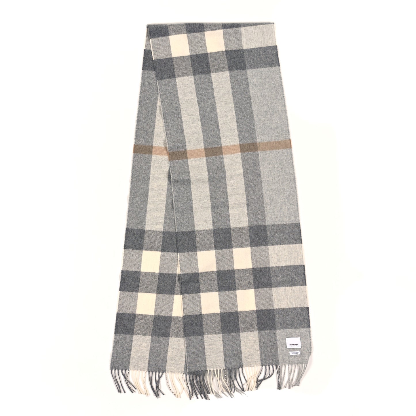 Cashmere Mega Check Fringe Scarf Grey