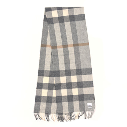Burberry Cashmere Mega Check Fringe Scarf Grey 2 of 3