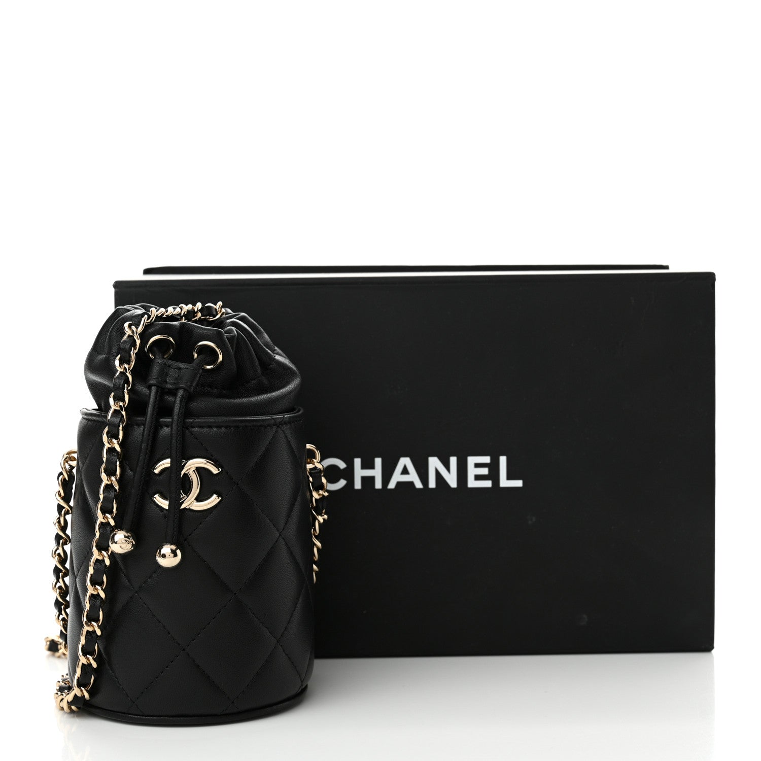 Chanel Lambskin Quilted Mini Bucket Bag With Chain Black 11 of 11