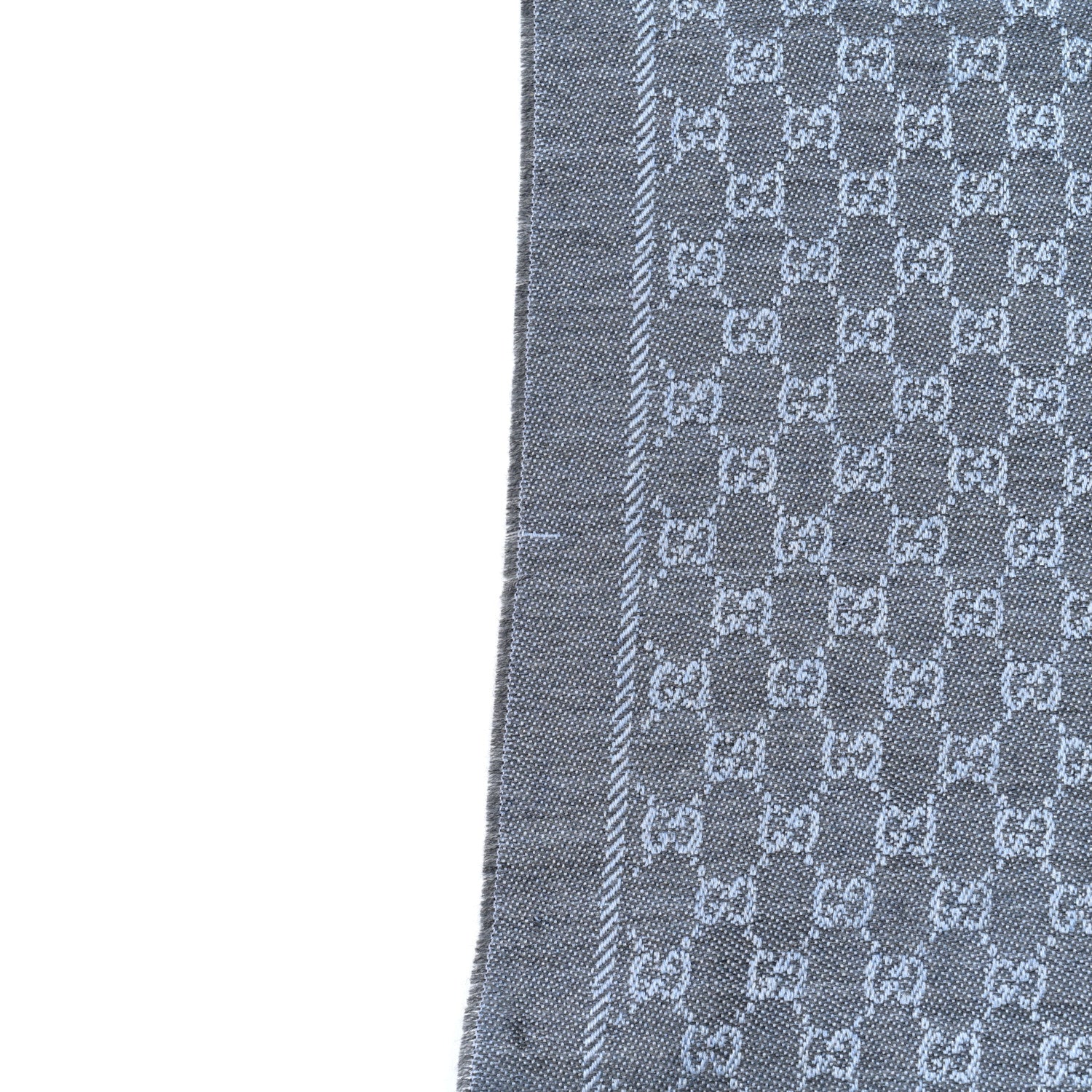 Gucci Wool GG Monogram Reversible New Sten Fringe Scarf Flannel Sky Blue 5 of 5