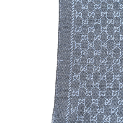 Gucci Wool GG Monogram Reversible New Sten Fringe Scarf Flannel Sky Blue 5 of 5