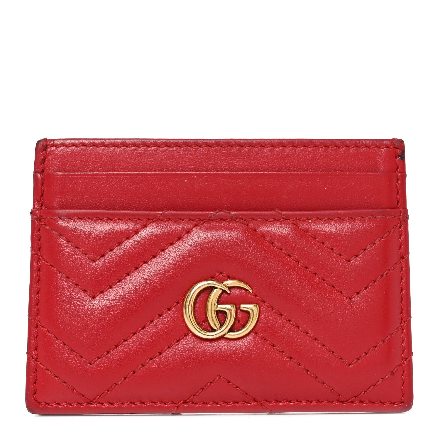 Gucci Calfskin Matelasse GG Marmont Card Holder Hibiscus Red 1 of 8