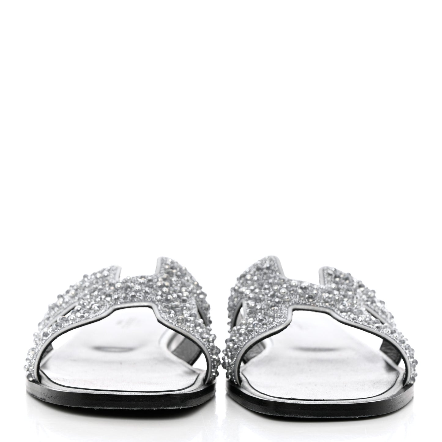Velvet Goatskin Crystal Beads Oran Sandals 37 Gris Argente