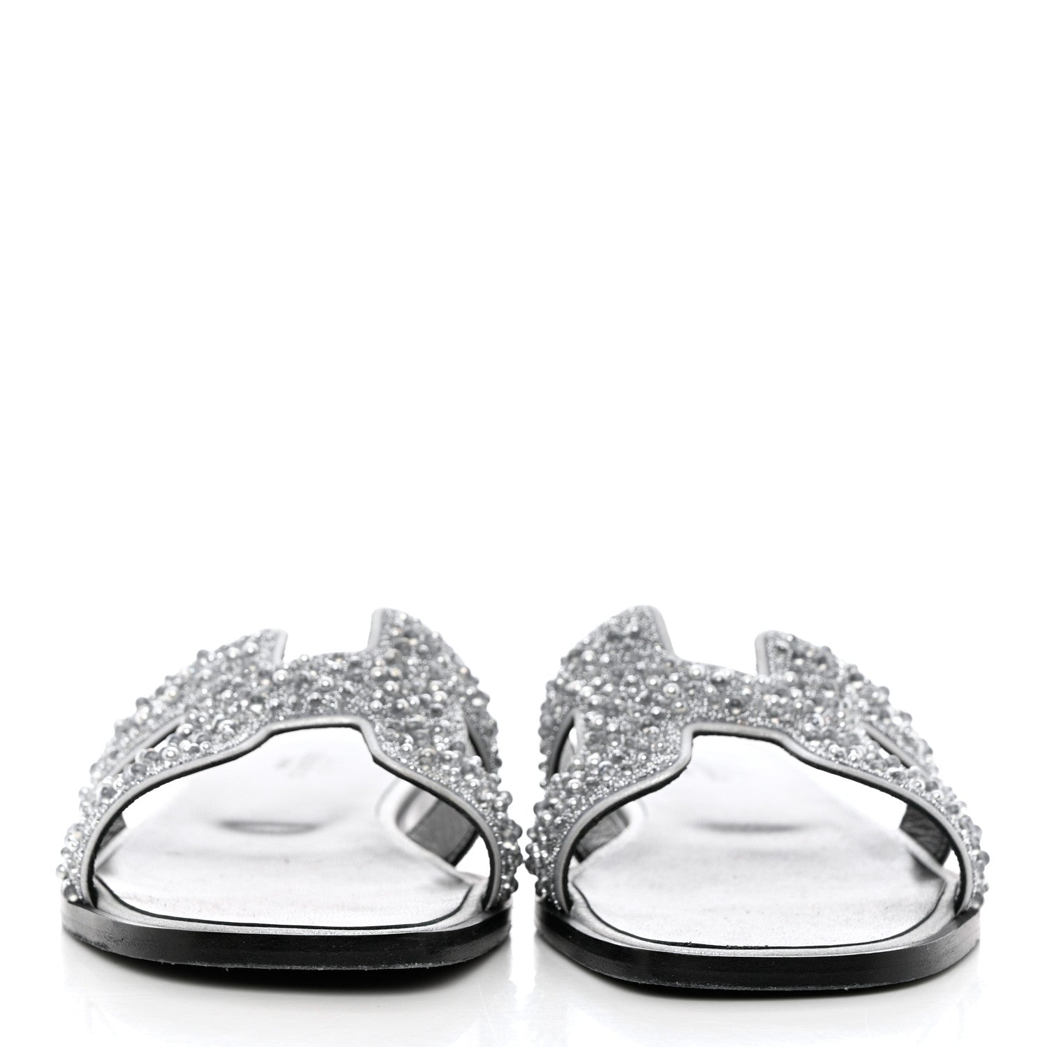 Hermes Velvet Goatskin Crystal Beads Oran Sandals 37 Gris Argente 2 of 9