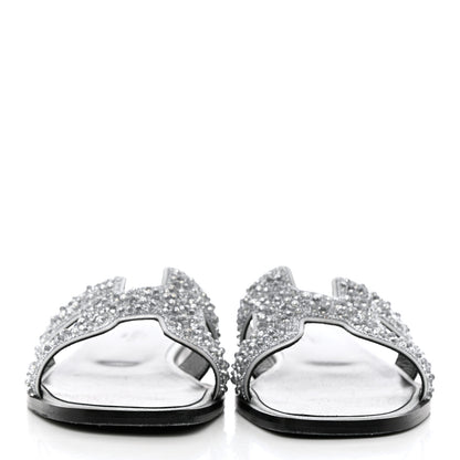 Hermes Velvet Goatskin Crystal Beads Oran Sandals 37 Gris Argente 2 of 9