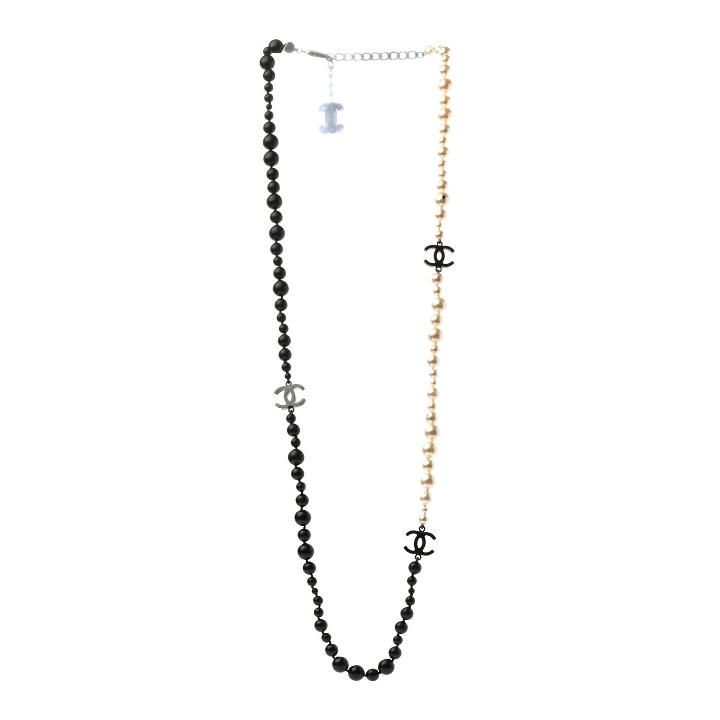 Pearl Beaded CC Long Necklace Black White
