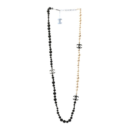 Chanel Pearl Beaded CC Long Necklace Black White 3 of 5