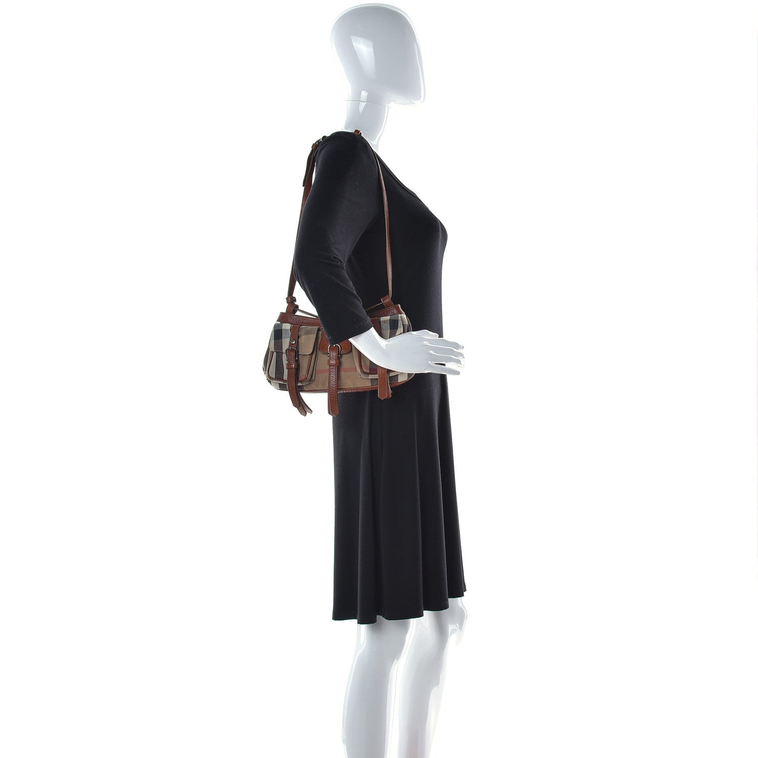 Burberry Prorsum House Check Bridle Calfskin Shoulder Bag Dark Tan 3 of 20