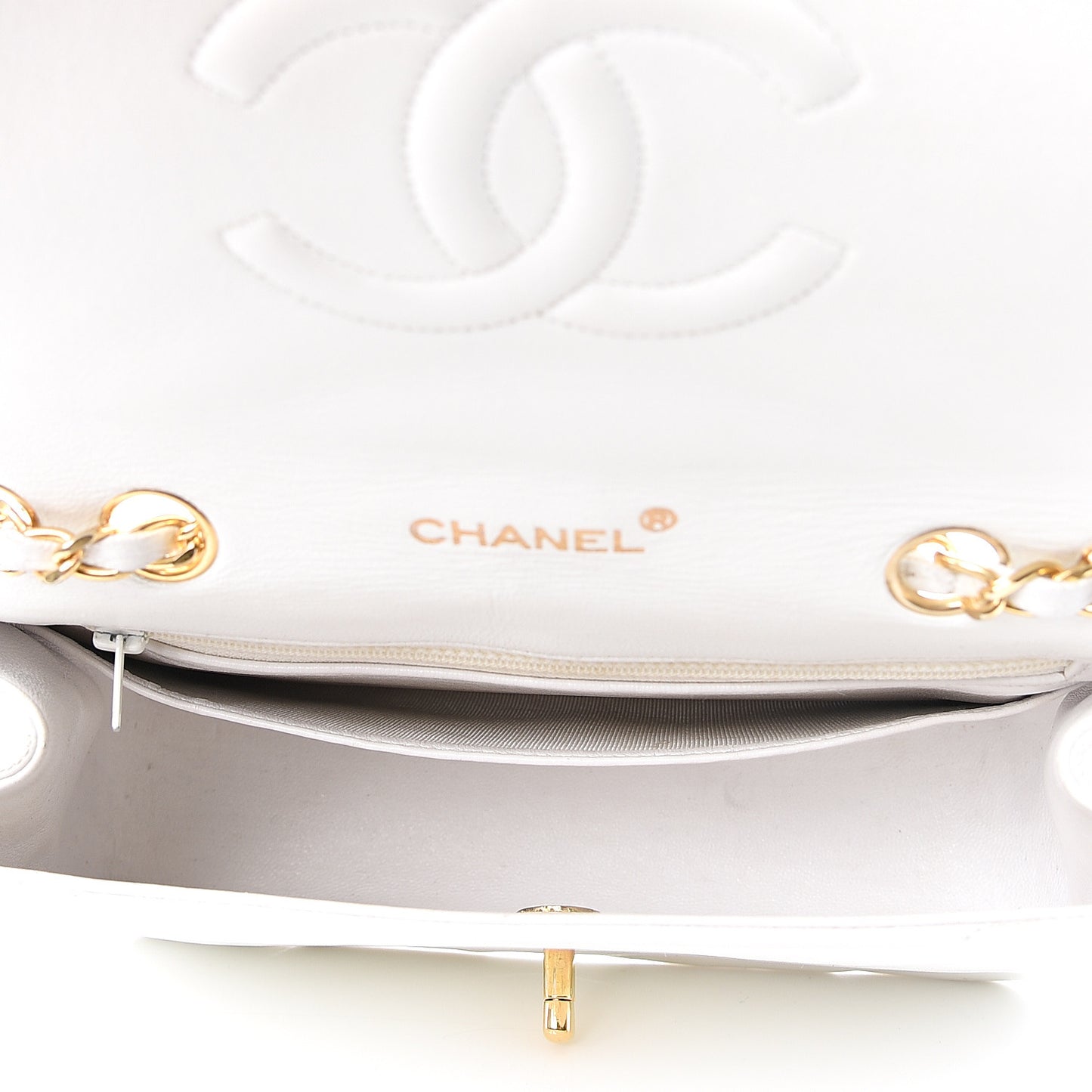Lambskin Stitched Small Single Flap White
