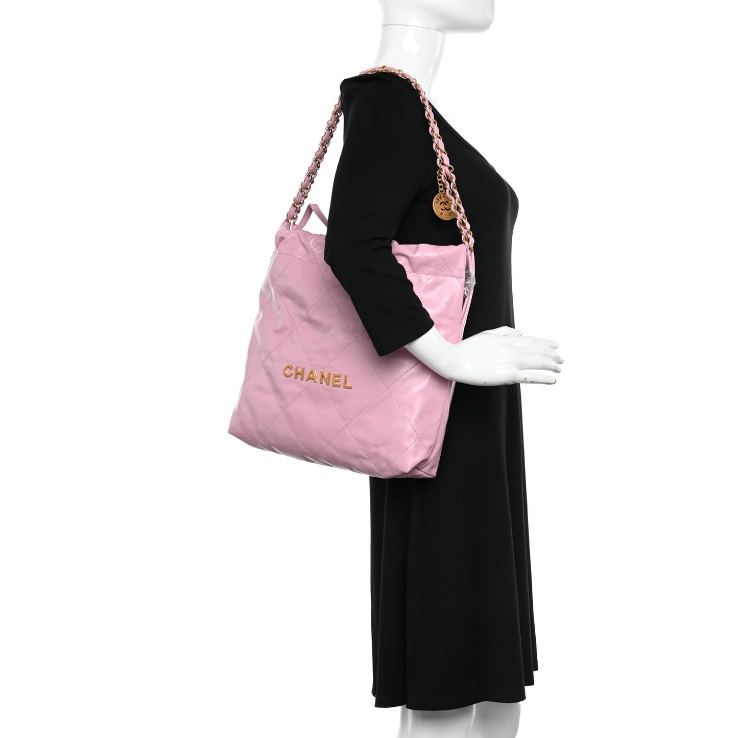 Shiny Calfskin Quilted Small Chanel 22 Dark Pink