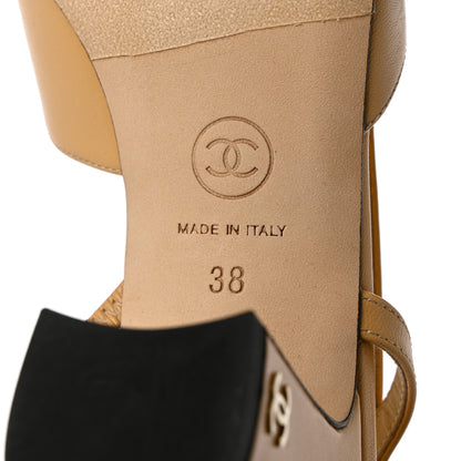 Chanel Goatskin Grosgrain Cap Toe CC Slingback Pumps 38 Beige Black 8 of 11