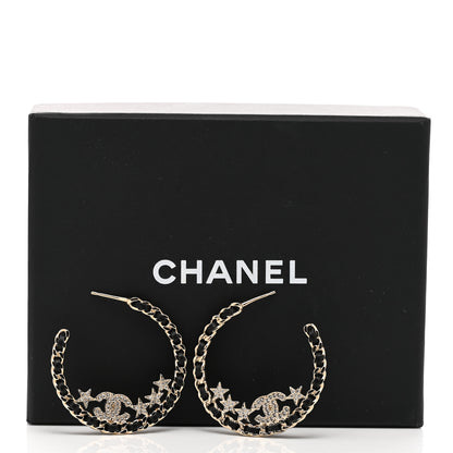 Chanel Lambskin Chain Crystal CC Star Chain Hoop Earrings Gold Black 5 of 5