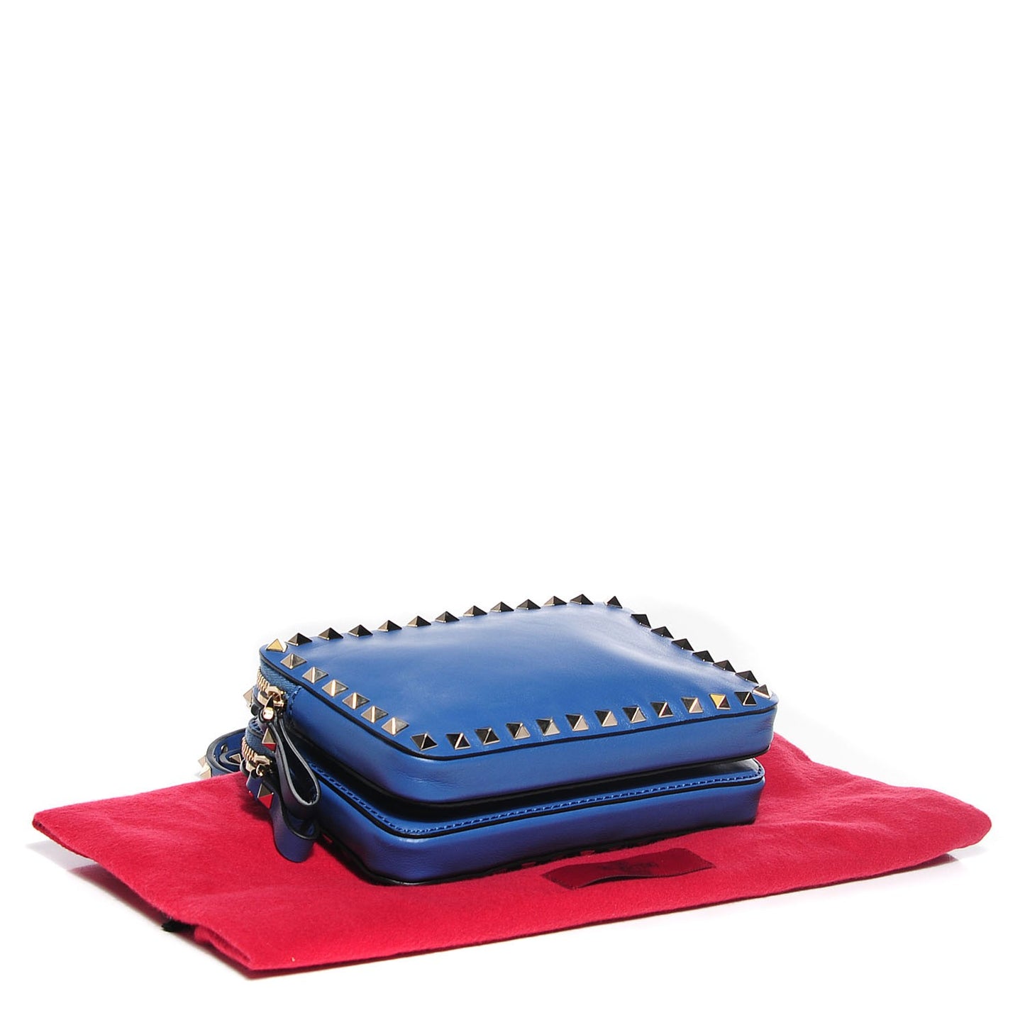 Vitello Rockstud Double Zip Compartment Crossbody Bag Light Sapphire