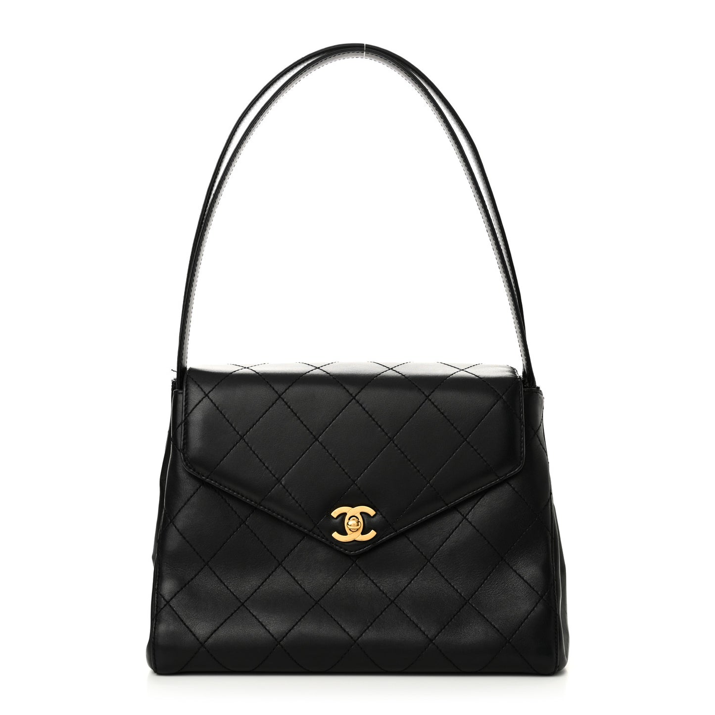 Lambskin Quilted CC Flap Shoulder Bag Black