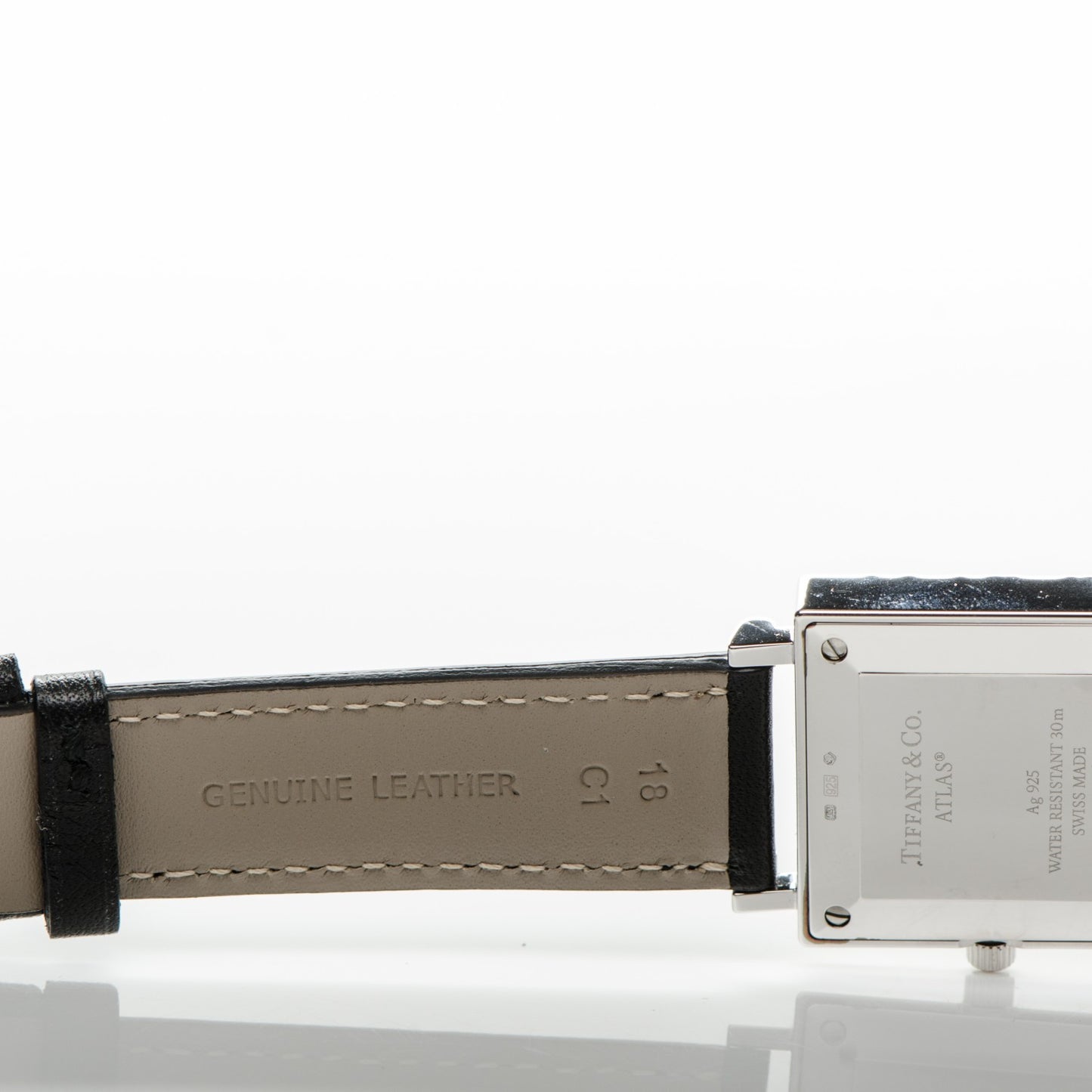 Sterling Silver Calfskin 27mm Atlas Square Quartz Watch