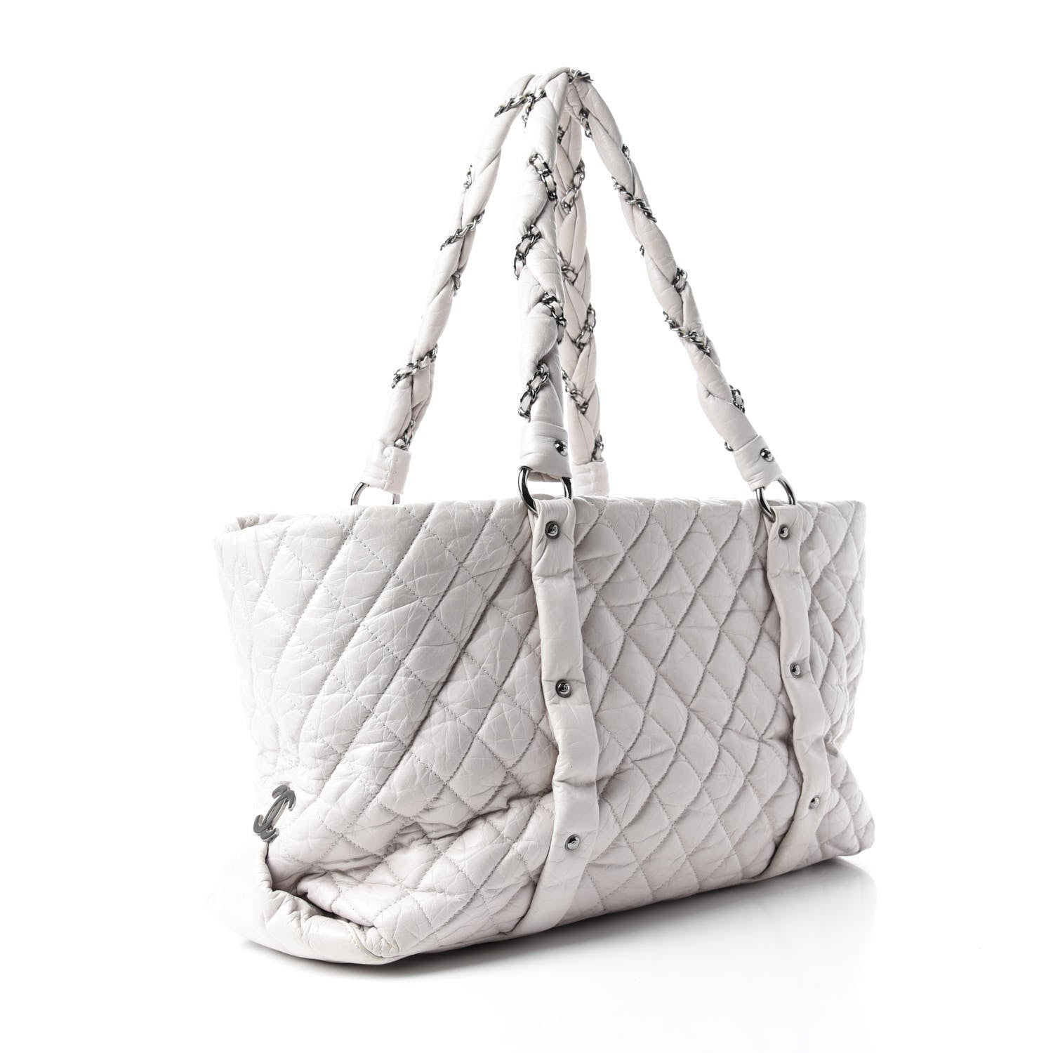 Chanel Distressed Lambskin Vintage Ligne Lady Braid XL Tote White 3 of 11