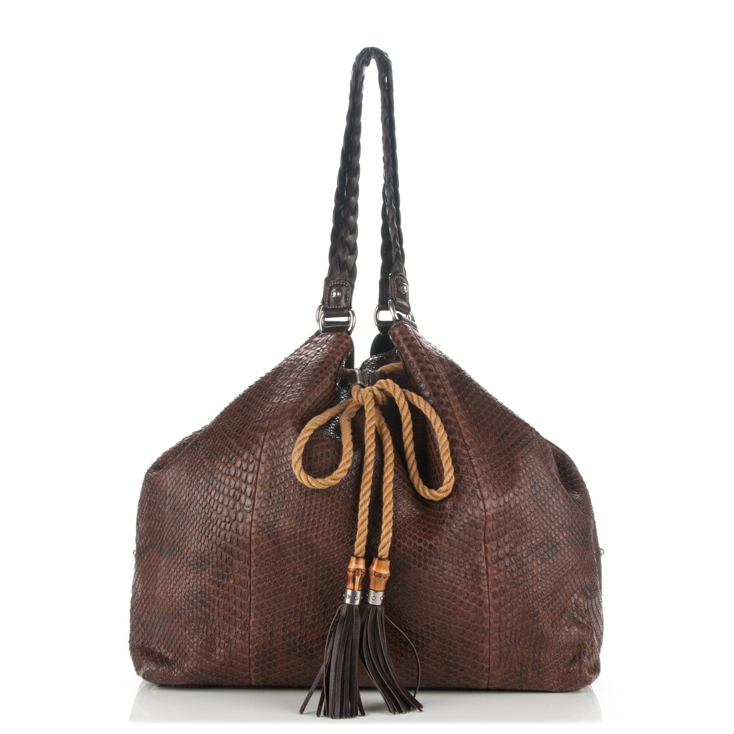 Python Peggy Braided Tote Dark Brown