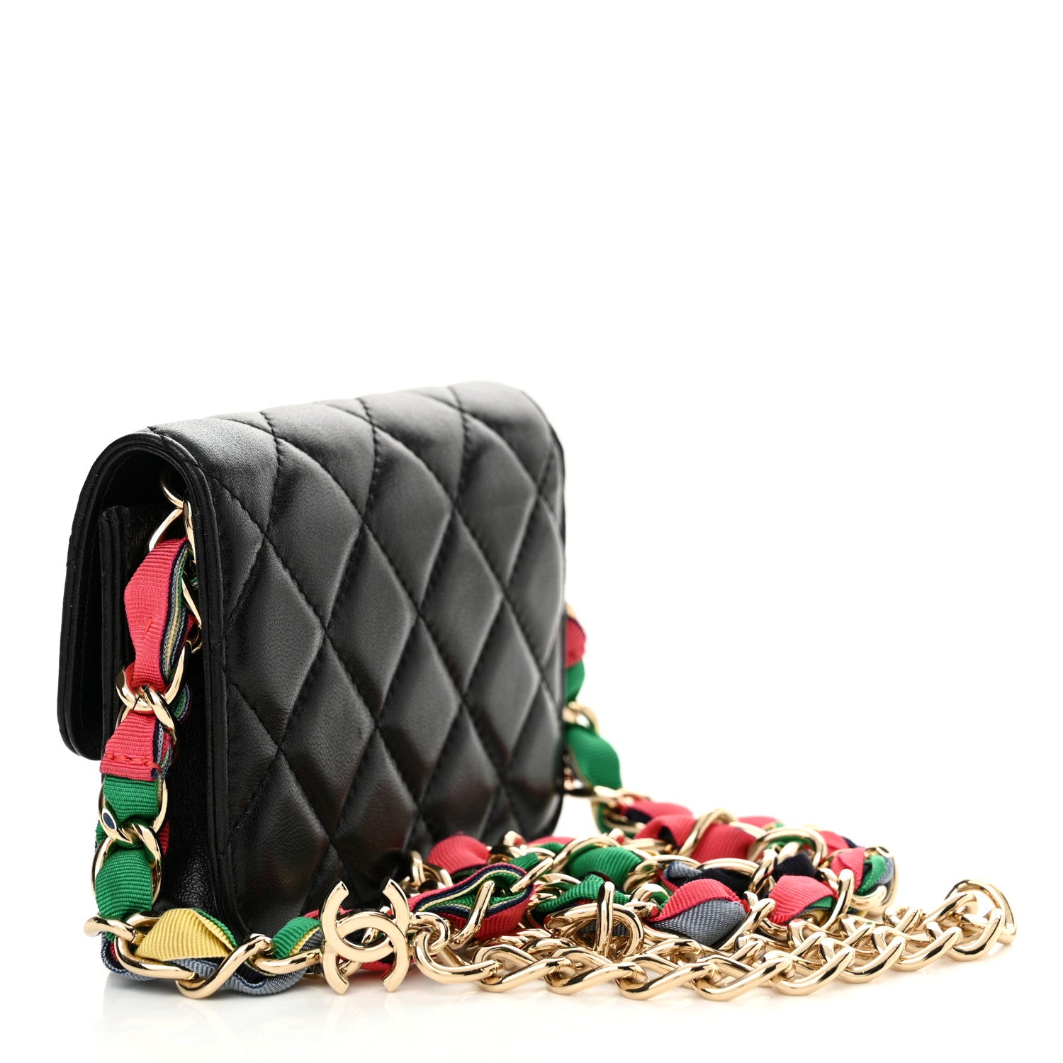Chanel Shiny Lambskin Ribbon Quilted Flap Belt Bag Black 3 of 11