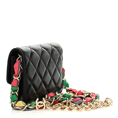 Chanel Shiny Lambskin Ribbon Quilted Flap Belt Bag Black 3 of 11