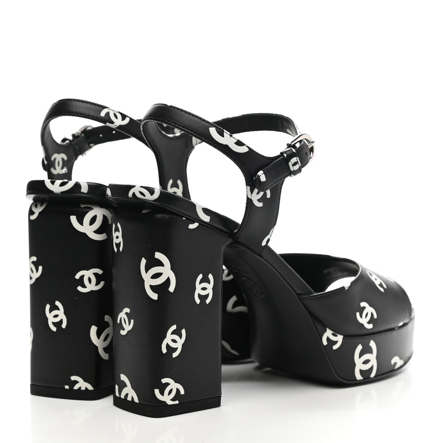 Printed Lambskin Coco Beach Platform Sandals 37 Black White