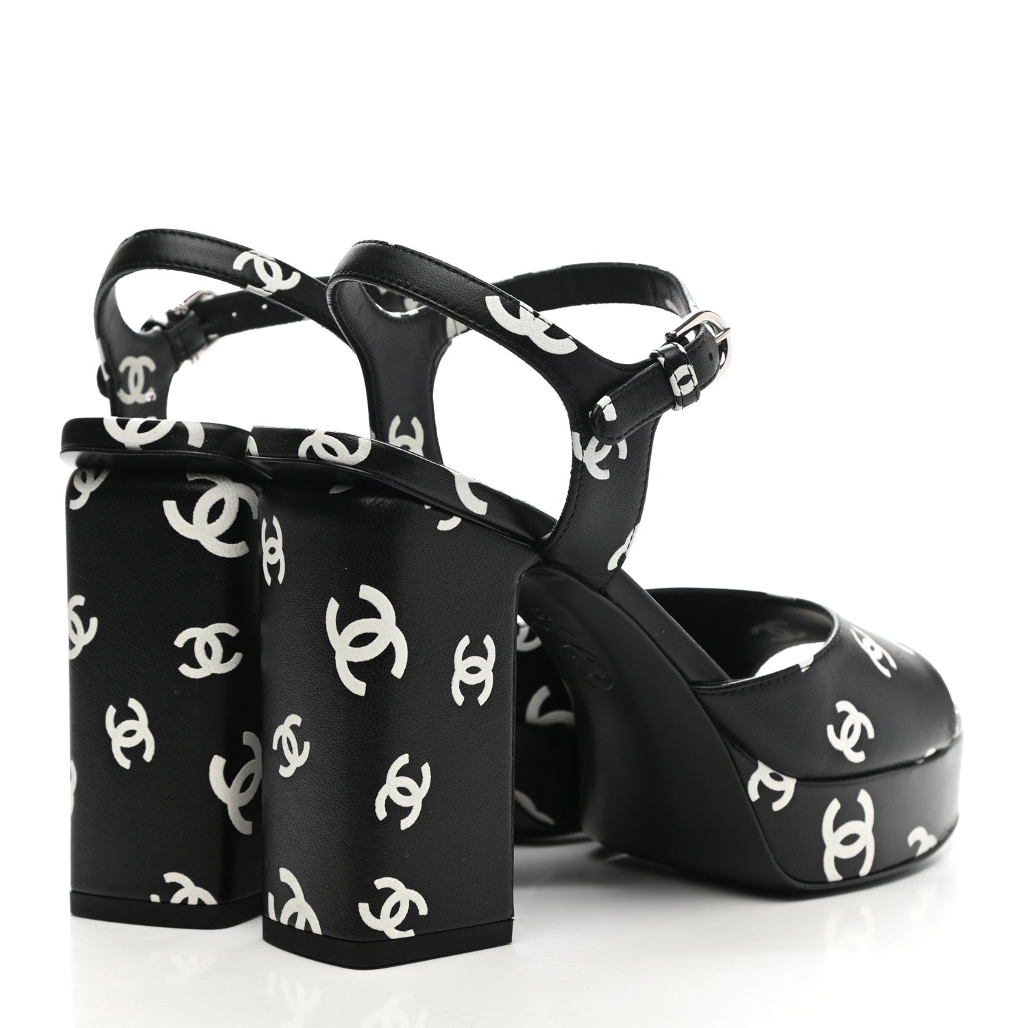 Chanel Printed Lambskin Coco Beach Platform Sandals 37 Black White 4 of 10